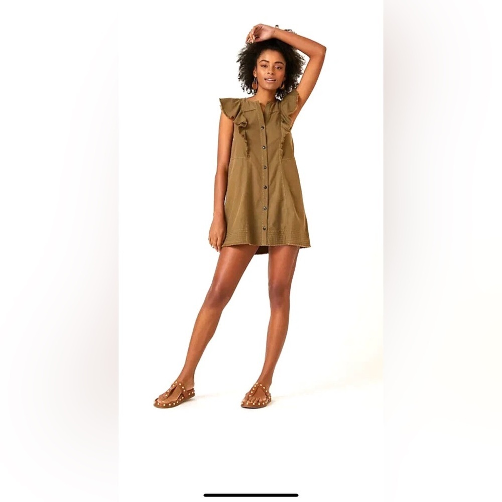Anthropologie Pilcro Green Flutter Sleeve Button Front Tunic Dress size L P12